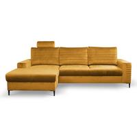 ECKSOFA GRIFO L-S Gelb Velours-Stoff mit Schlaffunktion - Gelb, Holz (253/165cm) - MASSENO