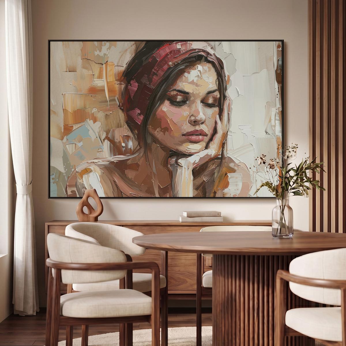 LEINWAND Bilder mit Rahmen - Frau - Lackierung - Porträt - Modern - 150x100 - Altrosa, Textil (150/100cm) - MuchoWow