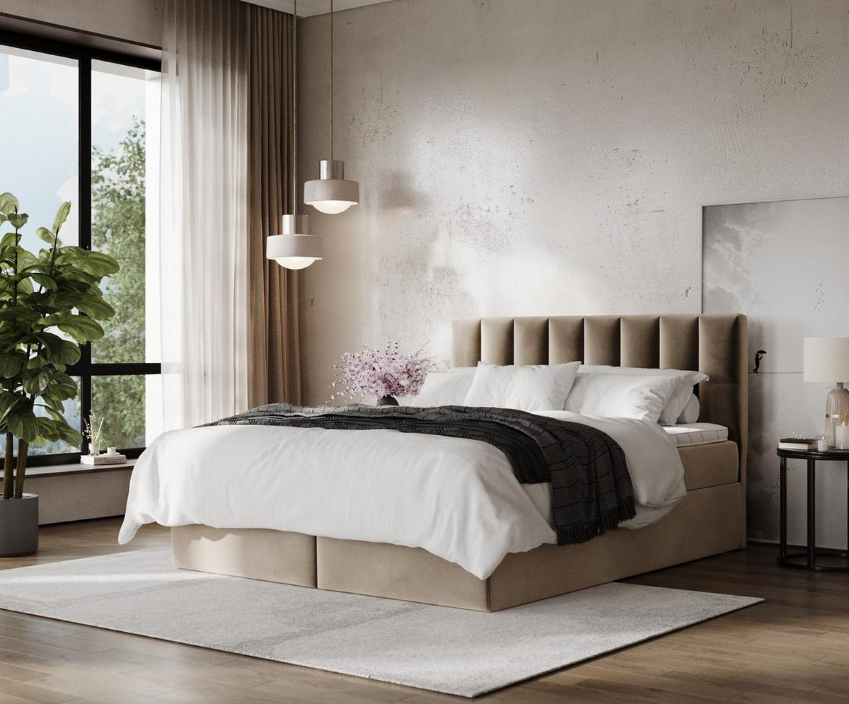 BOXBETT Lusso 180/200 cm Taupe im Paros Stoff - Taupe/Schwarz, Holz/Holzwerkstoff (180/200cm) - AltaBeds