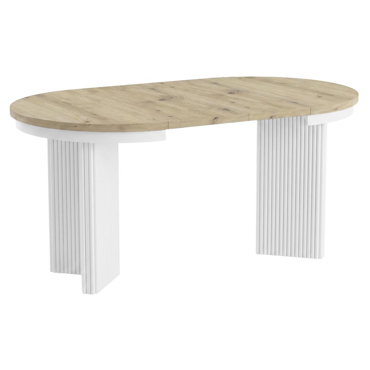 ESSTISCH Prestige runder Design-Tisch, ausziehbar Ø 100–180 cm, Eiche artisan+Weiß - Eichefarben/Weiß, Metall (100/100/77cm) - Beautysofa
