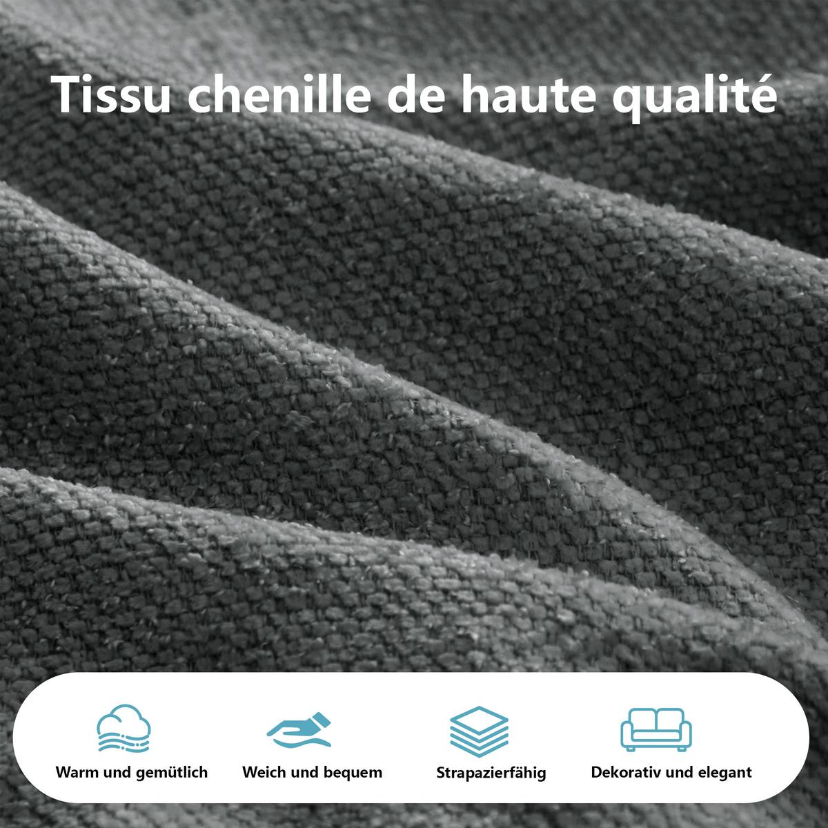 ECKSOFA chenille mit extra tiefer chaiselongue & rahmenlosem design - Grau, Textil (252/164cm) - Urban Meuble