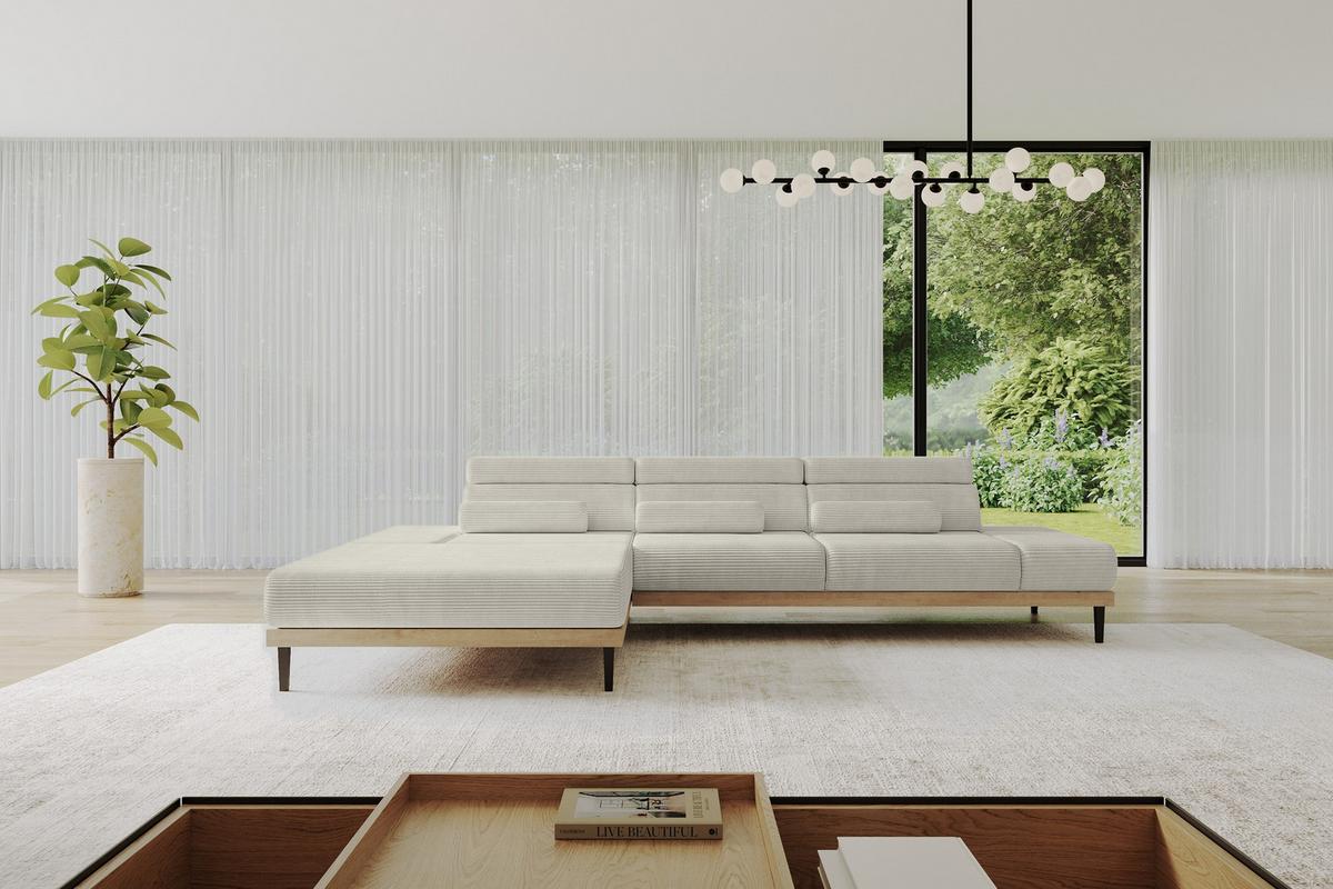 ELEKTRISCHES ECKSOFA Links MONA 316x205x85 Creme Cord - Ecru/Creme, Holzwerkstoff/Textil (316/205cm) - ALTDECOR