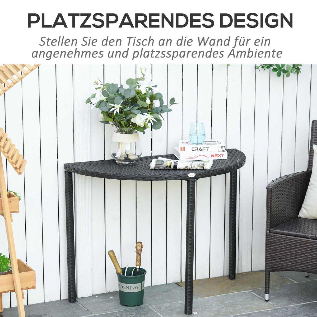 BALKONTISCH, Schwarz, Polyrattan, Metall - Schwarz, Kunststoff (100/50/74cm) - Outsunny