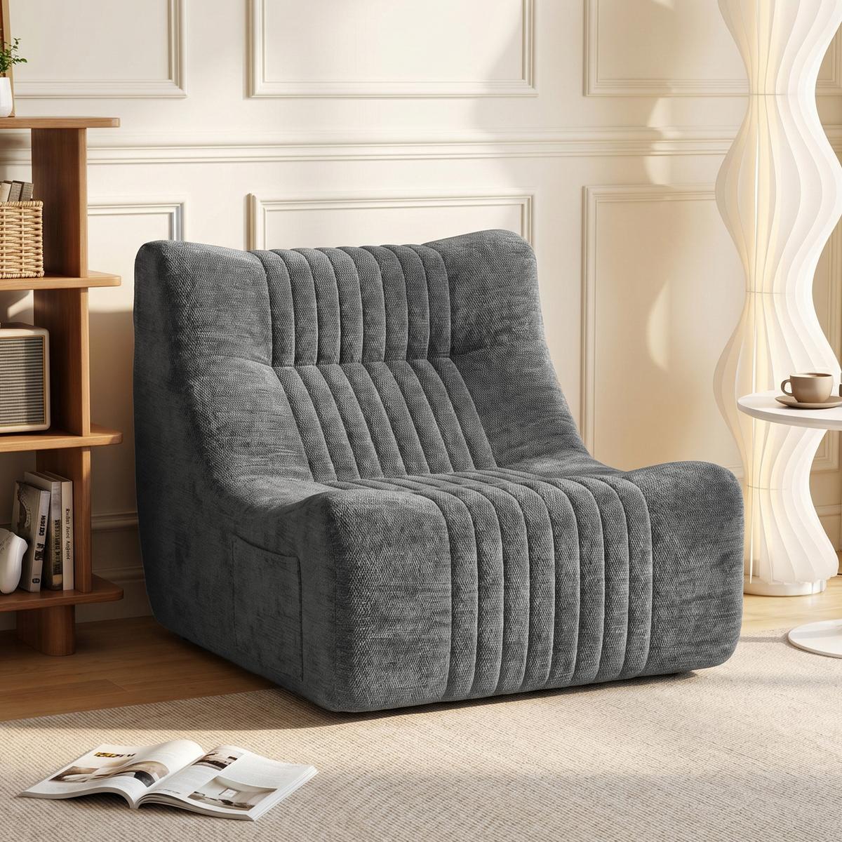 BODENSESSEL Chenille 100 Polyester Schaumstoff Kastaniengrau - Grau, Textil (80/76/90cm) - HOMCOM