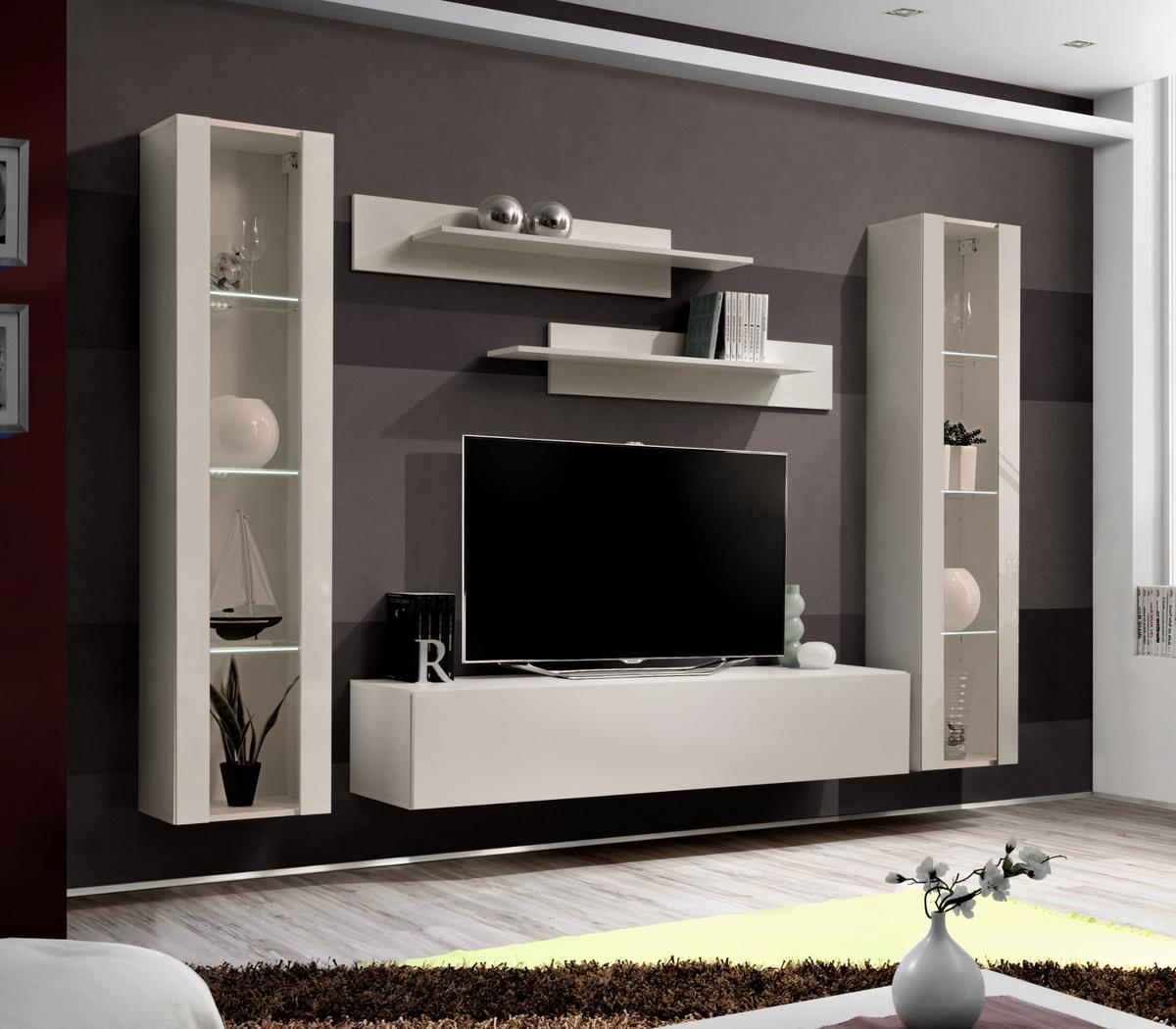 WOHNWAND Kaschmir 5-teilig 260 cm, Schrankwand hängend mit LED und Push-to-Open - Kaschmir, Glas/Holzwerkstoff (260/170/40cm) - Inn.Furn