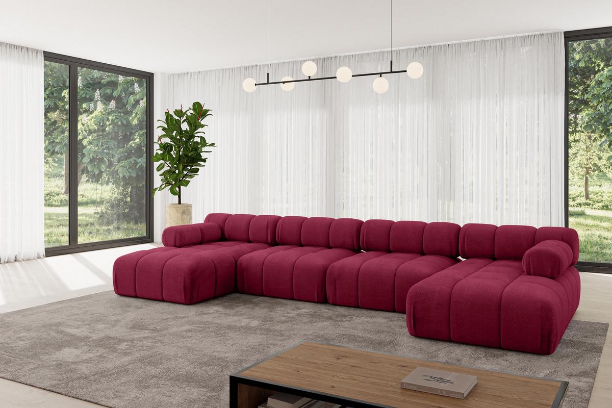 WOHNLANDSCHAFT modulares Sofa Tesso-U2 - 380x160x70 cm Bordeauxrot Velours - Bordeaux, Holzwerkstoff/Textil (380/70/160cm) - ALTDECOR