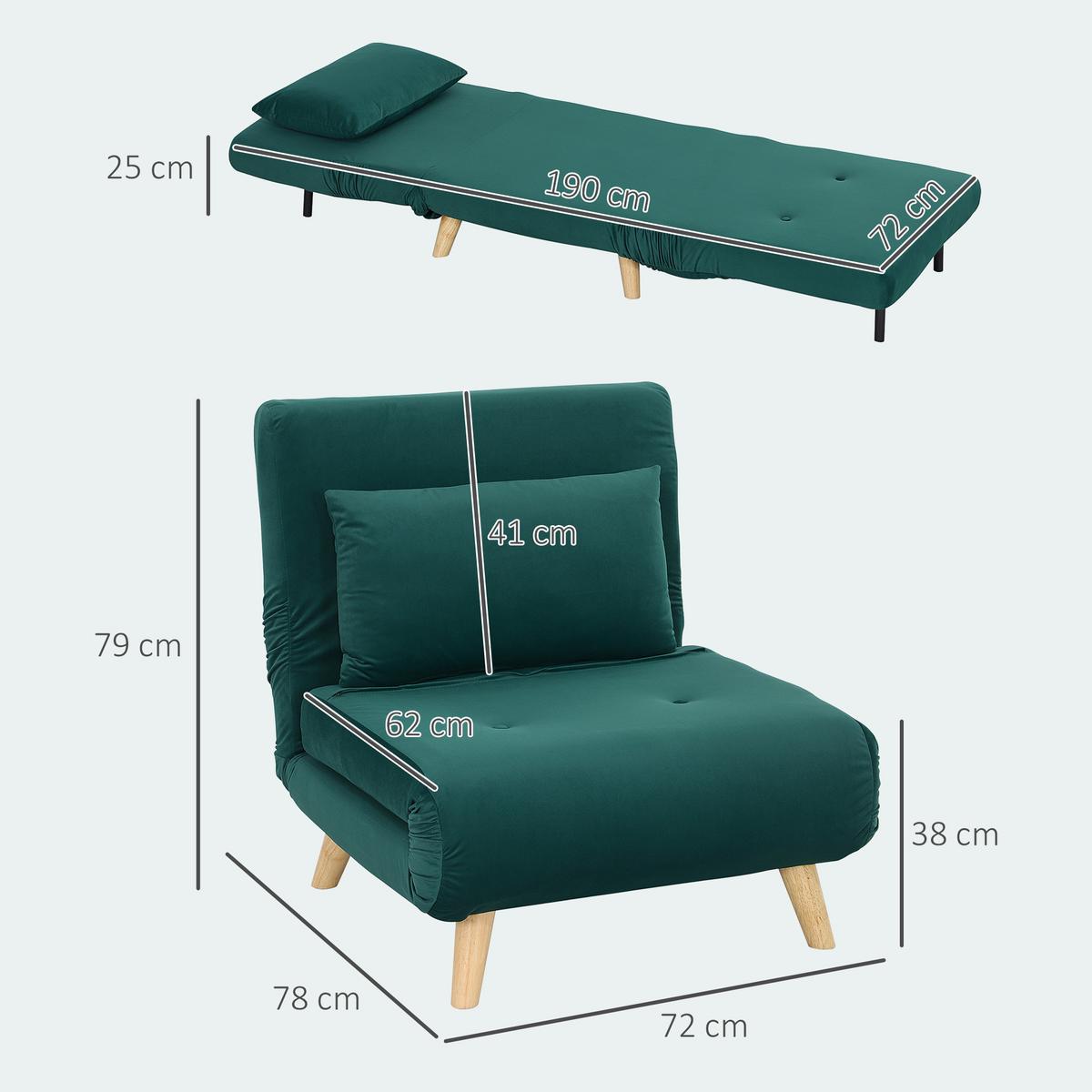 SCHLAFSESSEL, Klappsessel mit Bettfunktion, bis 120 kg belastbar, Dunkelgrün - Dunkelgrün/Naturfarben, Holz/Textil (78/79/72cm) - HOMCOM