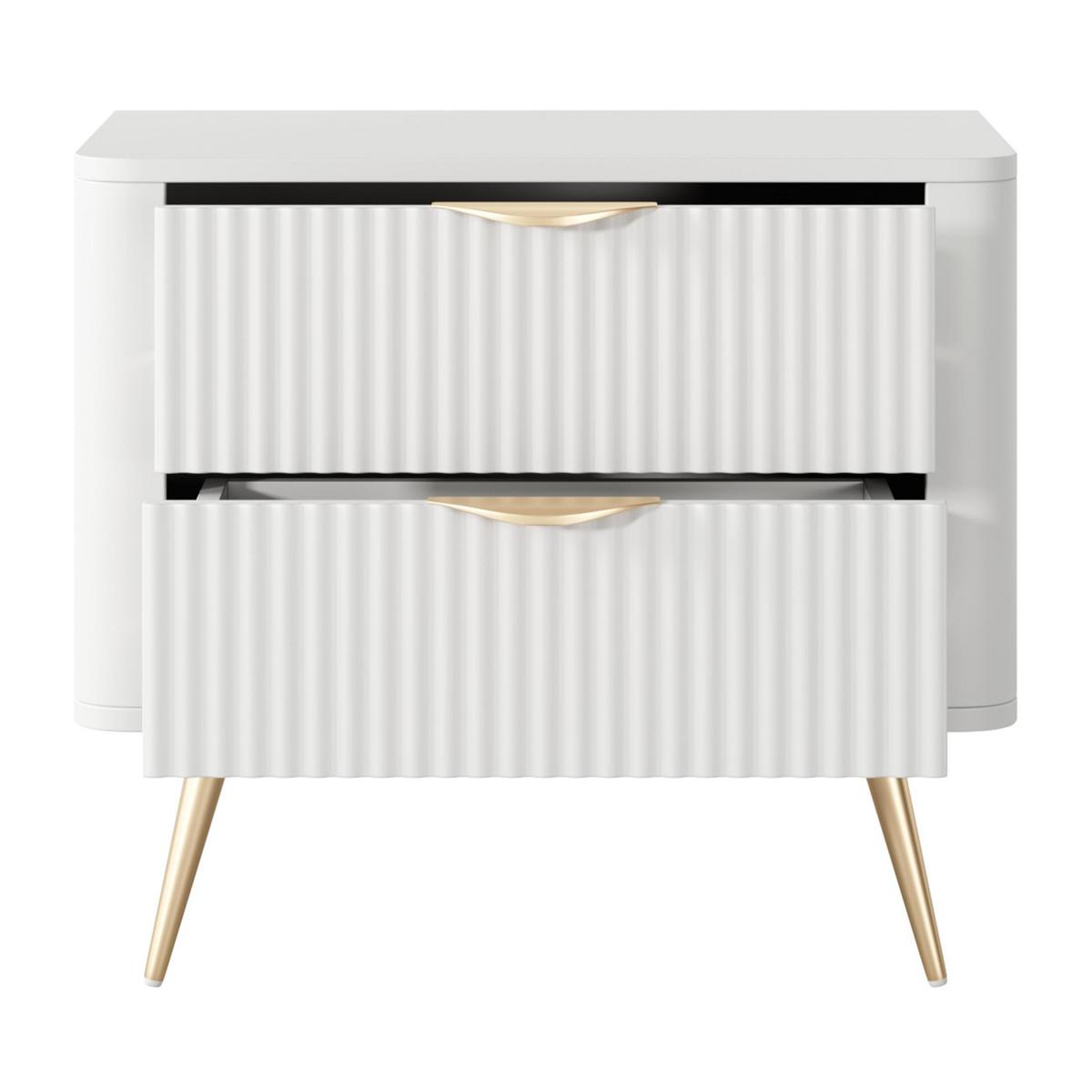 NACHTTISCH Vespasia 2S Beige 63,2/55,3/38 cm – Geriffelte Fronten - Goldfarben/Weiß, Holzwerkstoff/Metall (63.2/55.3/38cm) - AX Living