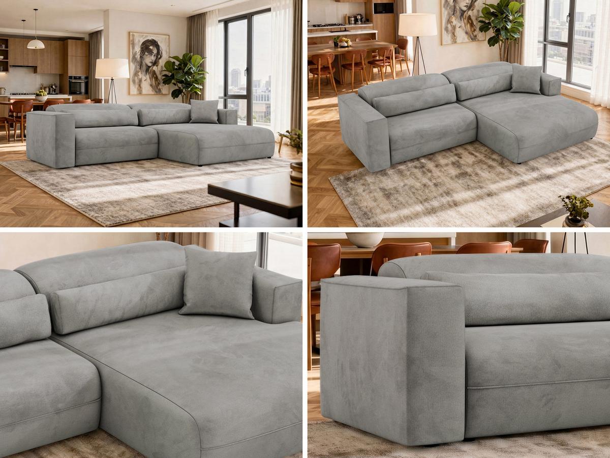 ECKSOFA PAZURRO L - Hellgrau Velvet - Rechts Seite - Hellgrau/Schwarz, Kunststoff/Textil (288/180cm) - MKS