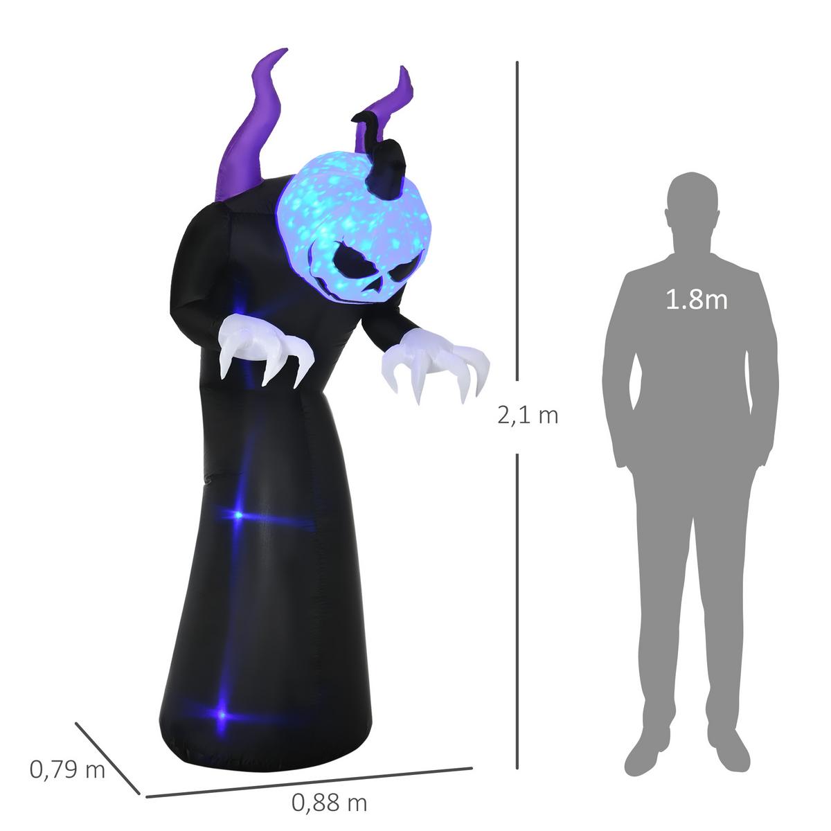 210 cm Aufblasbar Gespenst mit Kürbiskopf Halloweendeko mit LED Wasserdicht - Schwarz, Kunststoff (79/210/88cm) - Outsunny