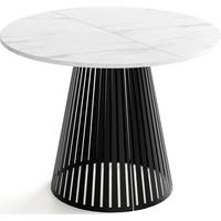 ESSTISCH Naro rund ausziehbar mit Schwarzem Lamellen-Metallgestell, Marmor Weiß 100-180/100/76 cm - Ecru/Schwarz, Holzwerkstoff/Metall (100/176/76cm) - WFL GROUP