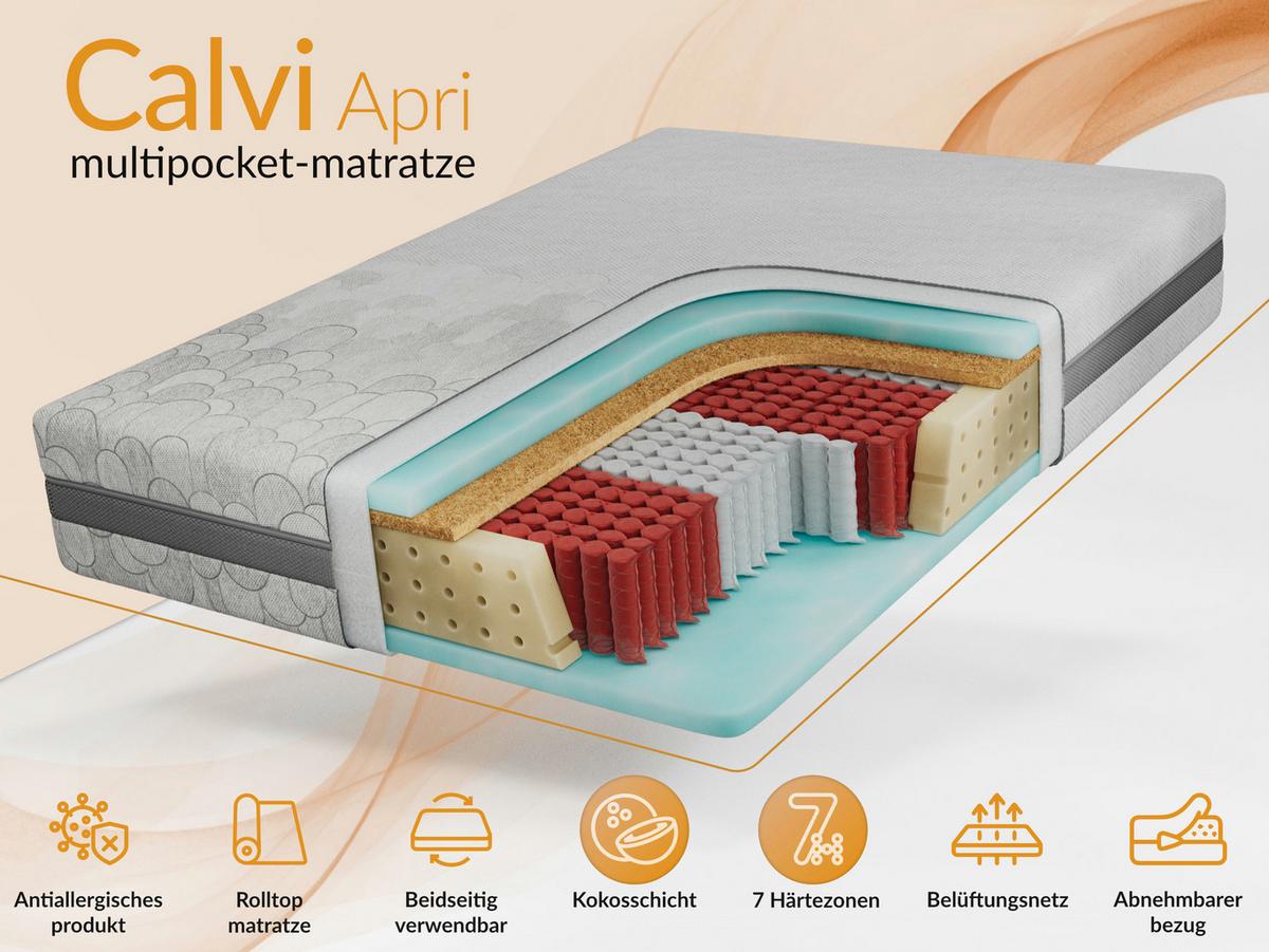 TASCHENMATRATZE CALVI - 140/200 - H3/H4 - Apri - Hellgrau, Textil (140/200cm) - MKS