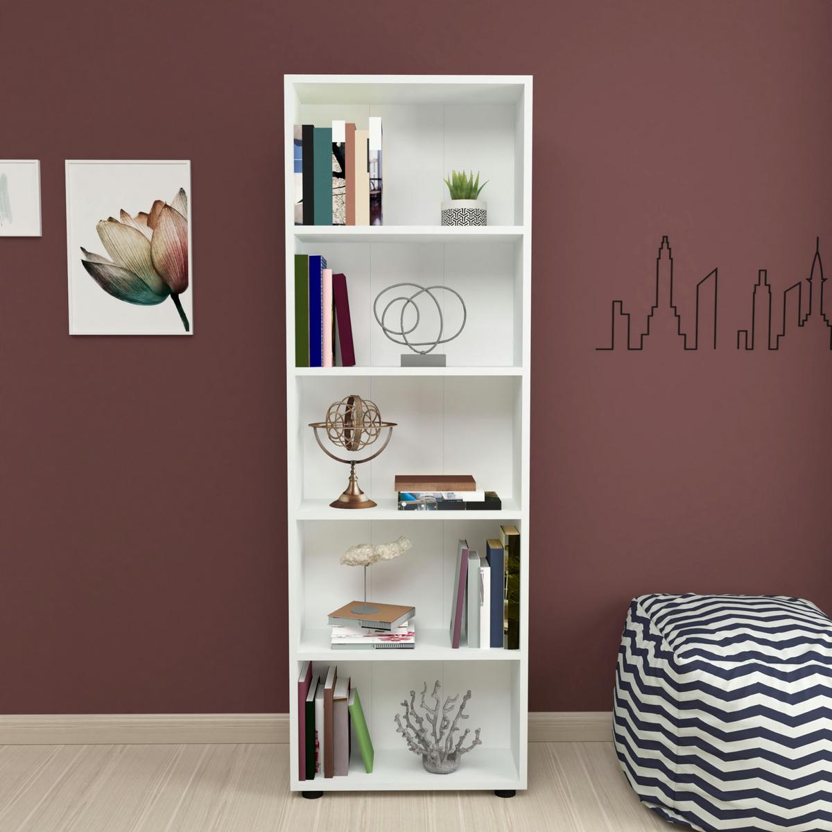 BÜCHERREGAL Vara - Weiß, Holzwerkstoff (55/172/20cm) - [en.casa]
