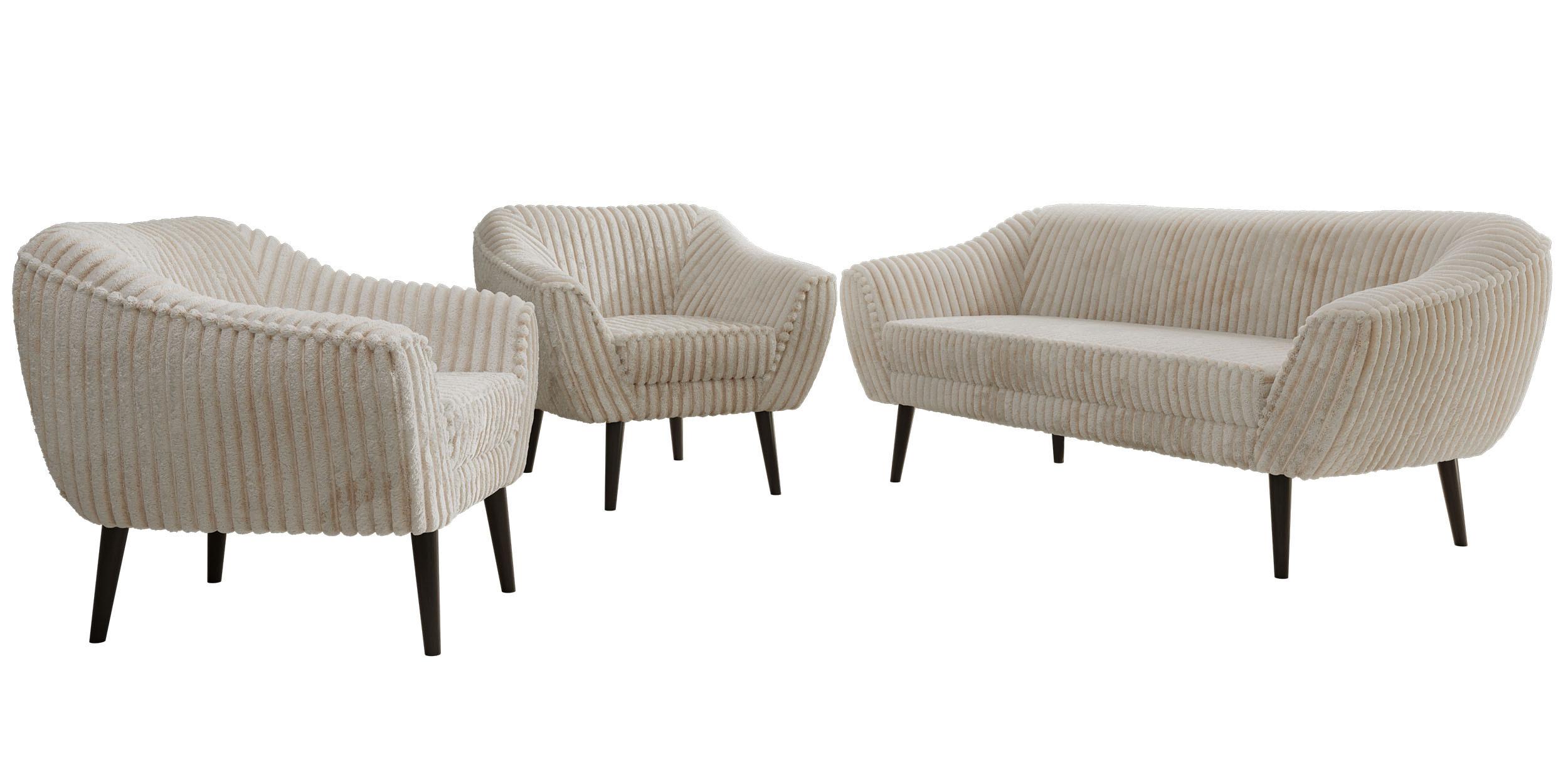 SITZGARNITUR PIRS 3+1+1 - Beige Cord - Schwarze Beine - Beige/Creme, Holzwerkstoff/Textil (180/75/74cm) - MKS
