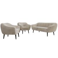 SITZGARNITUR PIRS 3+1+1 - Beige Cord - Schwarze Beine - Beige/Creme, Holzwerkstoff/Textil (180/75/74cm) - MKS