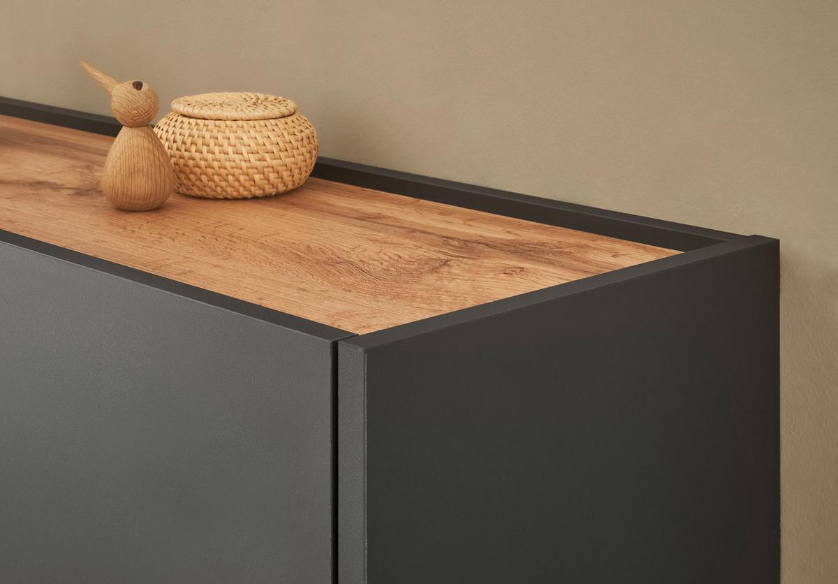 HÄNGESCHRANK grau matt, Eiche Wotan 100 cm, Schuhschrank hängend - Eiche Wotan/Grau, Holzwerkstoff/Metall (100/35/30cm) - Furn.Design