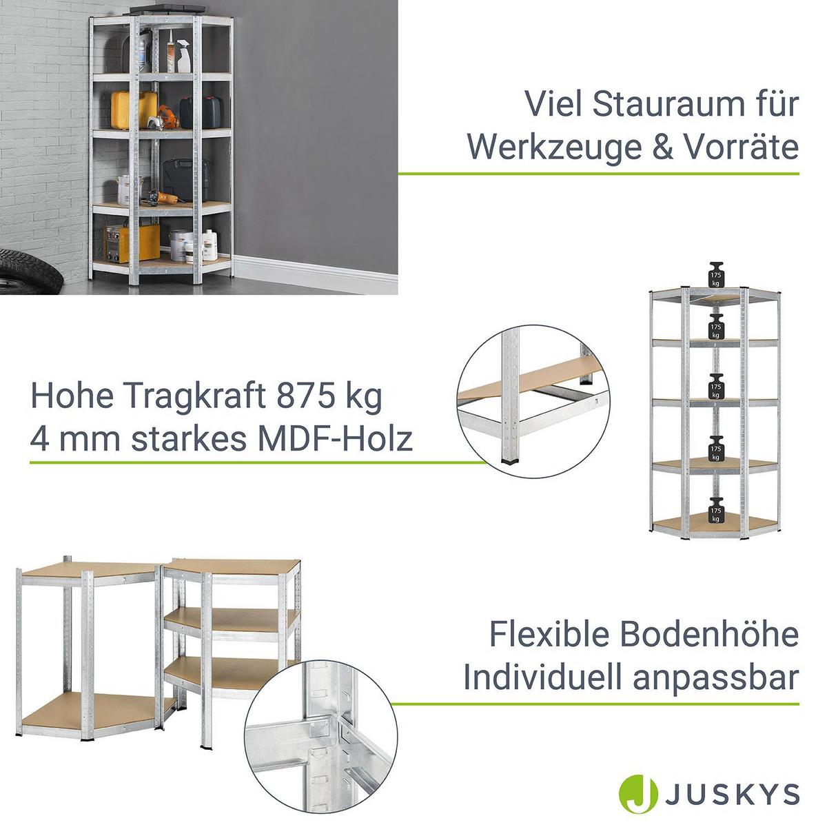 ECKREGAL Lagerregal Corner Basic verzinkt 180x70x70 cm - Silberfarben, Metall (70/180/70cm) - Juskys