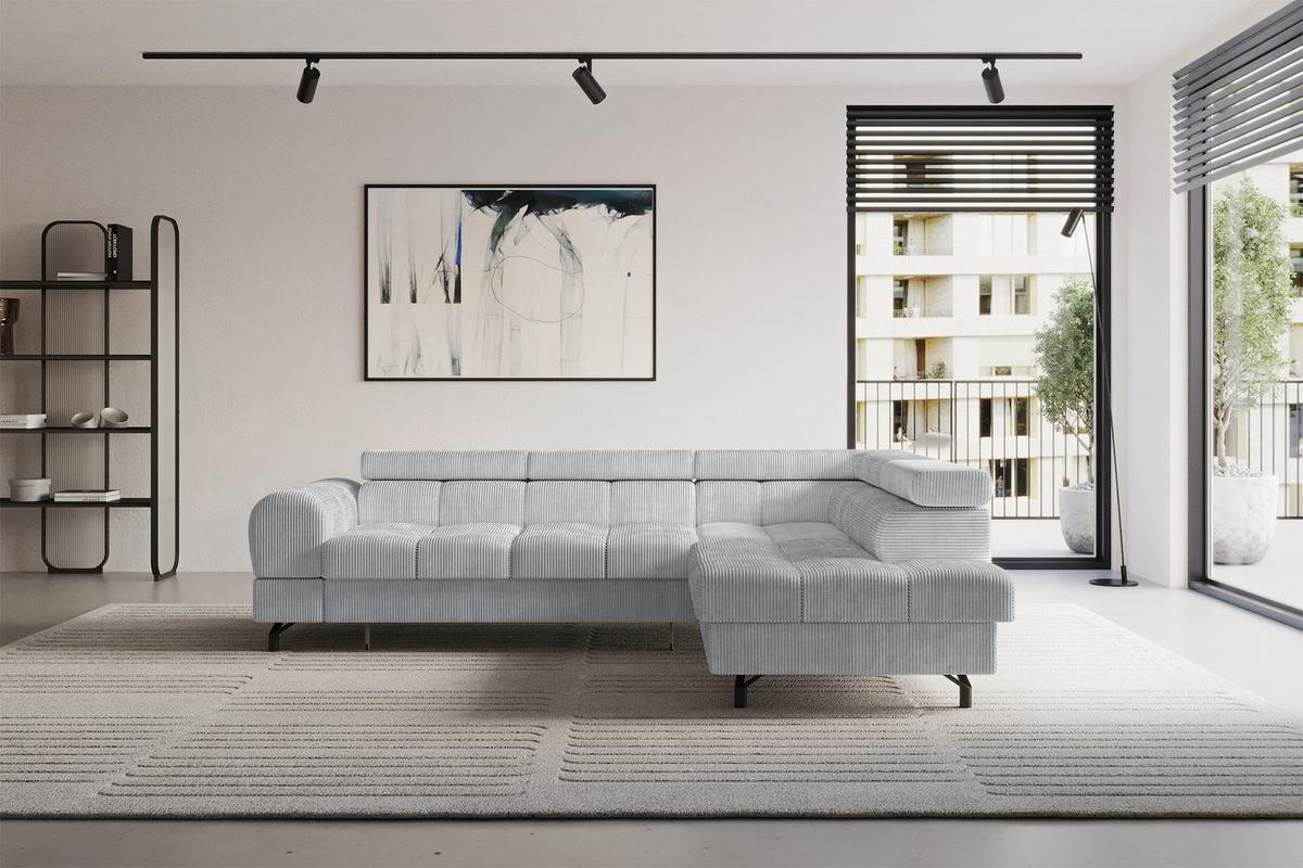 ECKSOFA mit Schlaffunktion Ottomane Rechts LUMA-L 272x203x70 Grau Cord - Schwarz/Grau, Holzwerkstoff/Kunststoff (203/272cm) - ALTDECOR