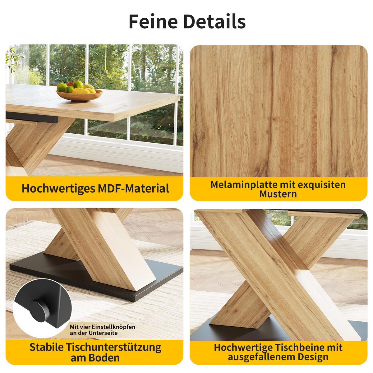 ESSTISCH Holz-Optik ausziehbar 119-158,5 cm mit modernem X-Gestell - Naturfarben, Holzwerkstoff (80/158.5/75cm) - Urban Meuble