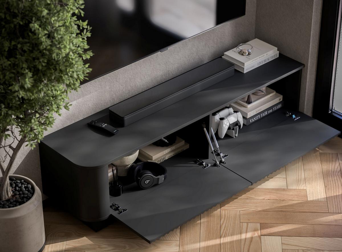 TV-LOWBOARD Aurora Schwarz matt 140 cm mit Sockel - Schwarz, Holzwerkstoff (140/37/35cm) - Meble Lindner