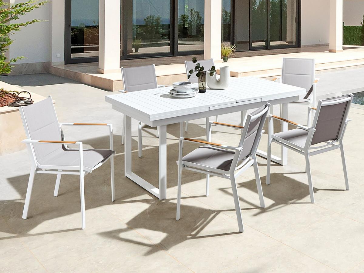GARTENMÖBEL-SET 6-Sitzer Weiß Valcanetto/Busseto - Hellbraun/Weiß, Metall - Beliani