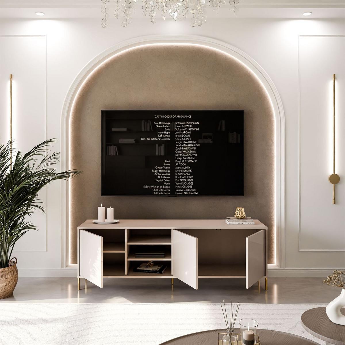 TV-SCHRANK SANAYI Kaschmir Hochglanz – gerade goldene Beine - Kaschmir, Holzwerkstoff (156/60/38cm) - Lookway