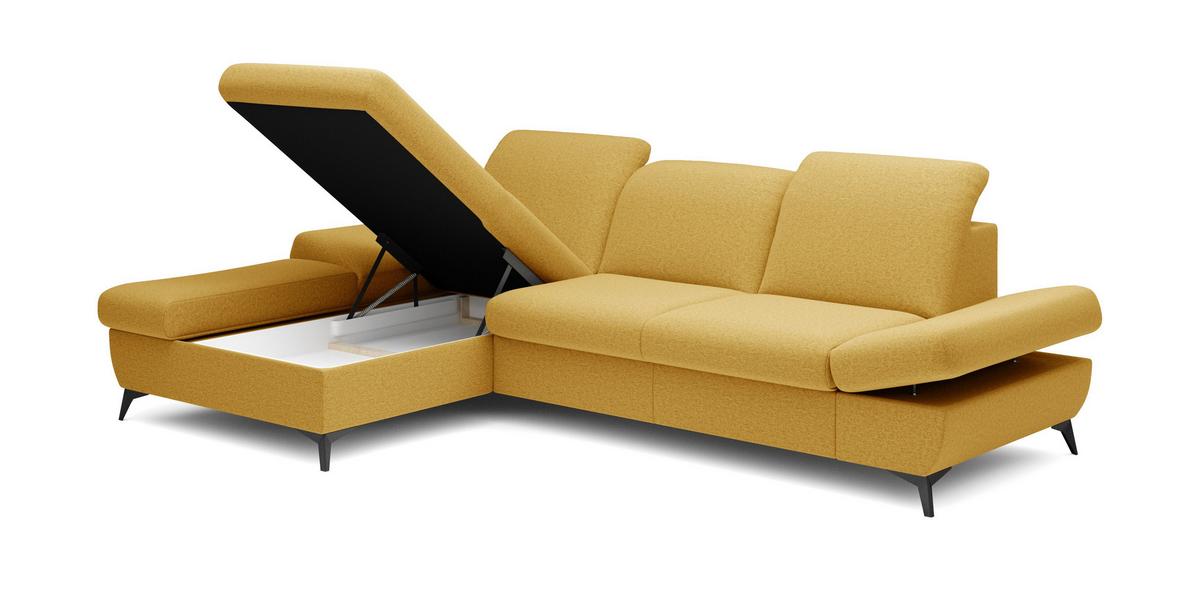 ECKSOFA FELICE L-S Gelb Geflochtener Stoff mit Schlaffunktion - Gelb, Holz (284/166cm) - MASSENO