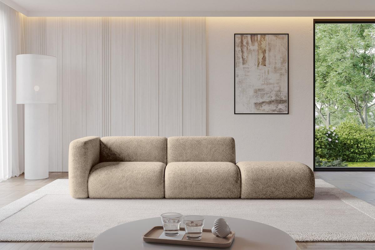 SOFA Ottomane Links MIRA-S3 296x89x70 Braun Velours - Schwarz/Braun, Holzwerkstoff/Kunststoff (296/70/89cm) - ALTDECOR