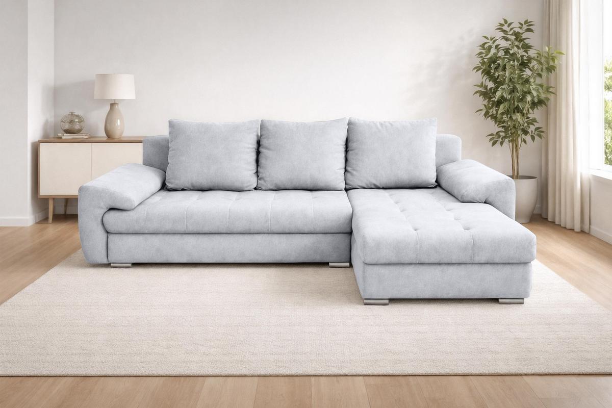 ECKSOFA L Form Manisa Hellgrau 234/145/83 cm Rechts mit Schlaffunktion - Silberfarben/Hellgrau, Kunststoff/Textil (234/145cm) - AX Living