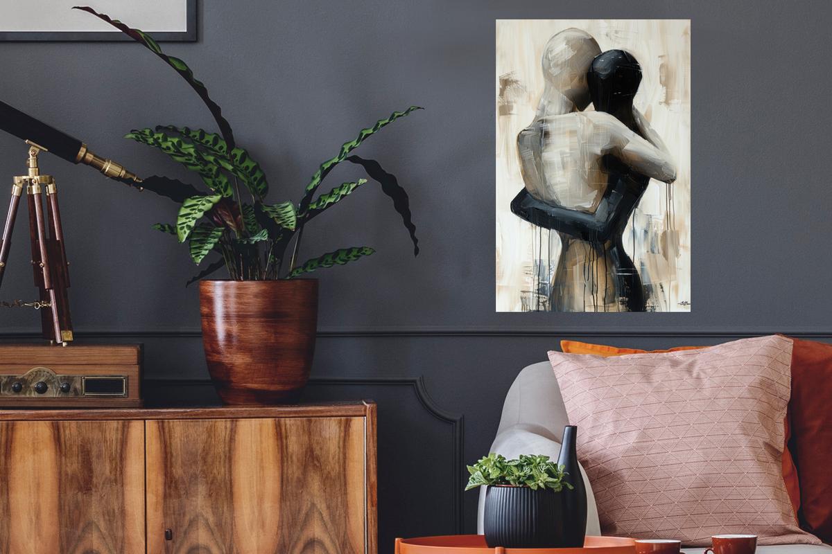WANDTATTOO Abstrakt - Liebe - Schwarz und weiß - Modern Wandbild 40x60 cm - Schwarz, Kunststoff (40/60/0.1cm) - MuchoWow