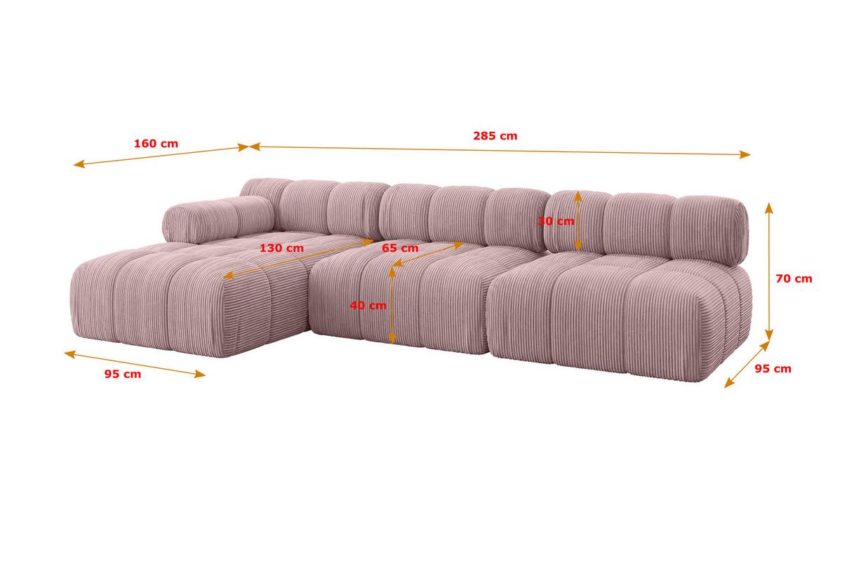 ECKSOFA modulares Sofa Razon-L2 - 285x160x70 cm Rosa Cord - Rosa, Holzwerkstoff/Textil (285/160cm) - ALTDECOR