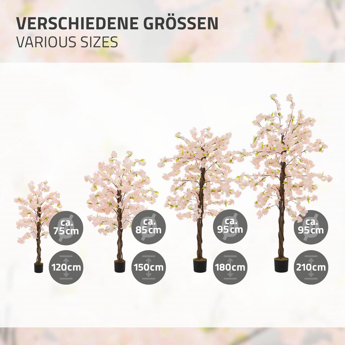 KÜNSTLICHER KIRSCHBLÜTENBAUM 120 cm Rosa mit Naturholzstamm - Pink/Schwarz, Kunststoff/Textil (120cm) - ML-DESIGN