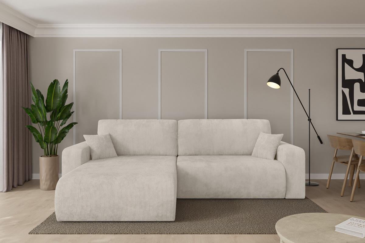 ECKSOFA mit Schlaffunktion Ottomane Links BERY-L 276x193x88 Creme Cord - Ecru/Creme, Holzwerkstoff/Kunststoff (276/193cm) - ALTDECOR