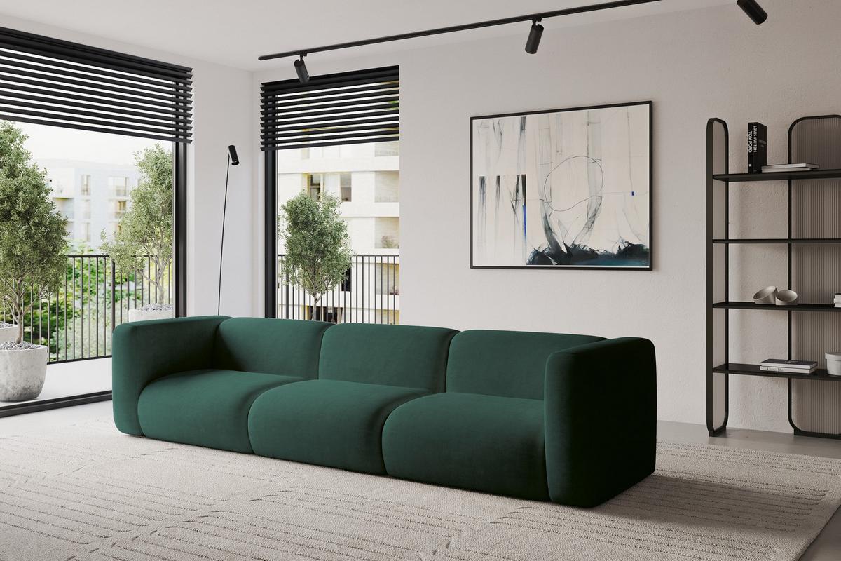 MODULARES Sofa 3-SITZER MIRA-S2 319x89x70 Grün cm Velours - Dunkelgrün/Schwarz, Holzwerkstoff/Kunststoff (319/70/89cm) - ALTDECOR