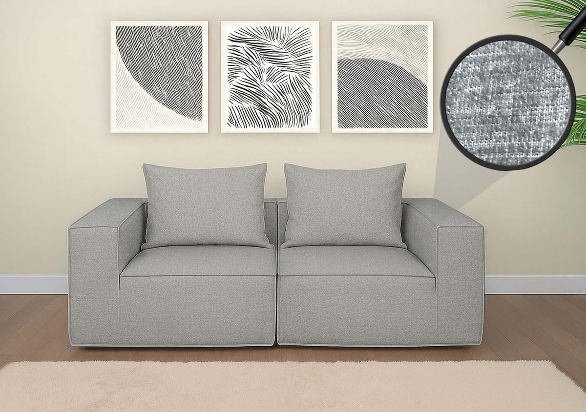 2ER-SOFA Hellgrau - Hellgrau, Textil (194/63/97cm) - MCW