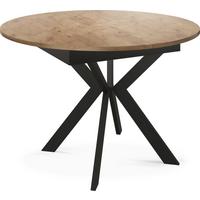 ESSTISCH Lily runder ausziehbarer, Lancelot Eiche 100-140/100/76 cm - Eichefarben/Schwarz, Holzwerkstoff/Metall (100/140/76cm) - WFL GROUP