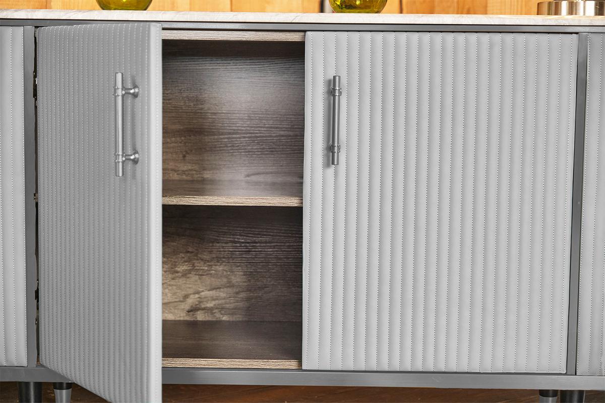 SIDEBOARD MARIA Grau Kunstleder, Marmor - Schwarz/Grau, Textil/Metall (150/76/40cm) - KAWOLA