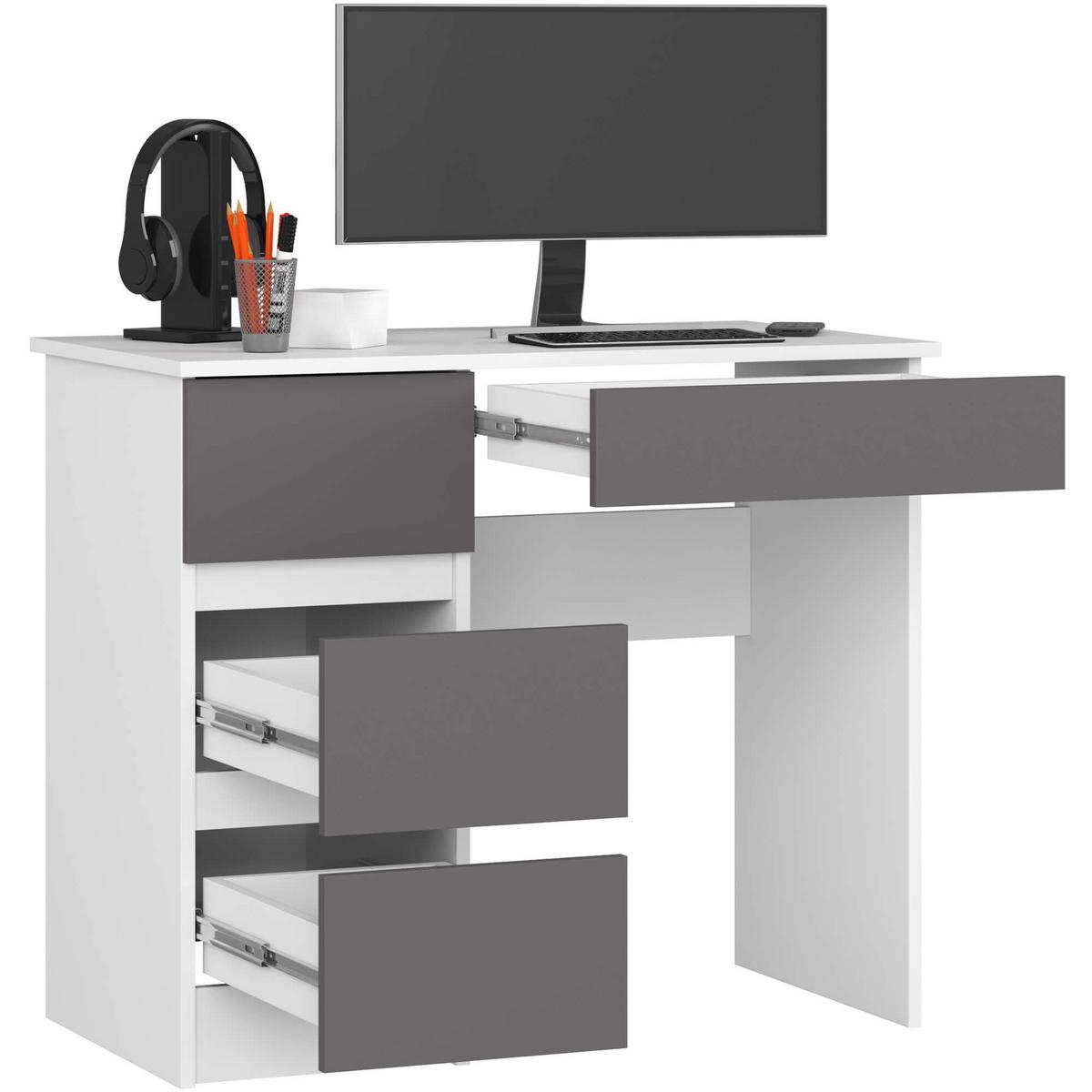 SCHREIBTISCH Weiß, Graphit Grau 77/90/50 - Weiß, Holzwerkstoff (120/53.6/77cm) - RAUMHIRSCH FURNITURE