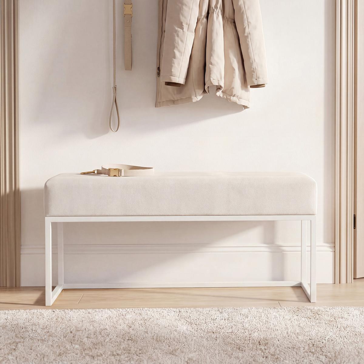 POLSTERBANK PURE 100 cm Metallgestell, Weiß / Creme - Creme, Textil/Metall (100/44/30cm) - Idohome