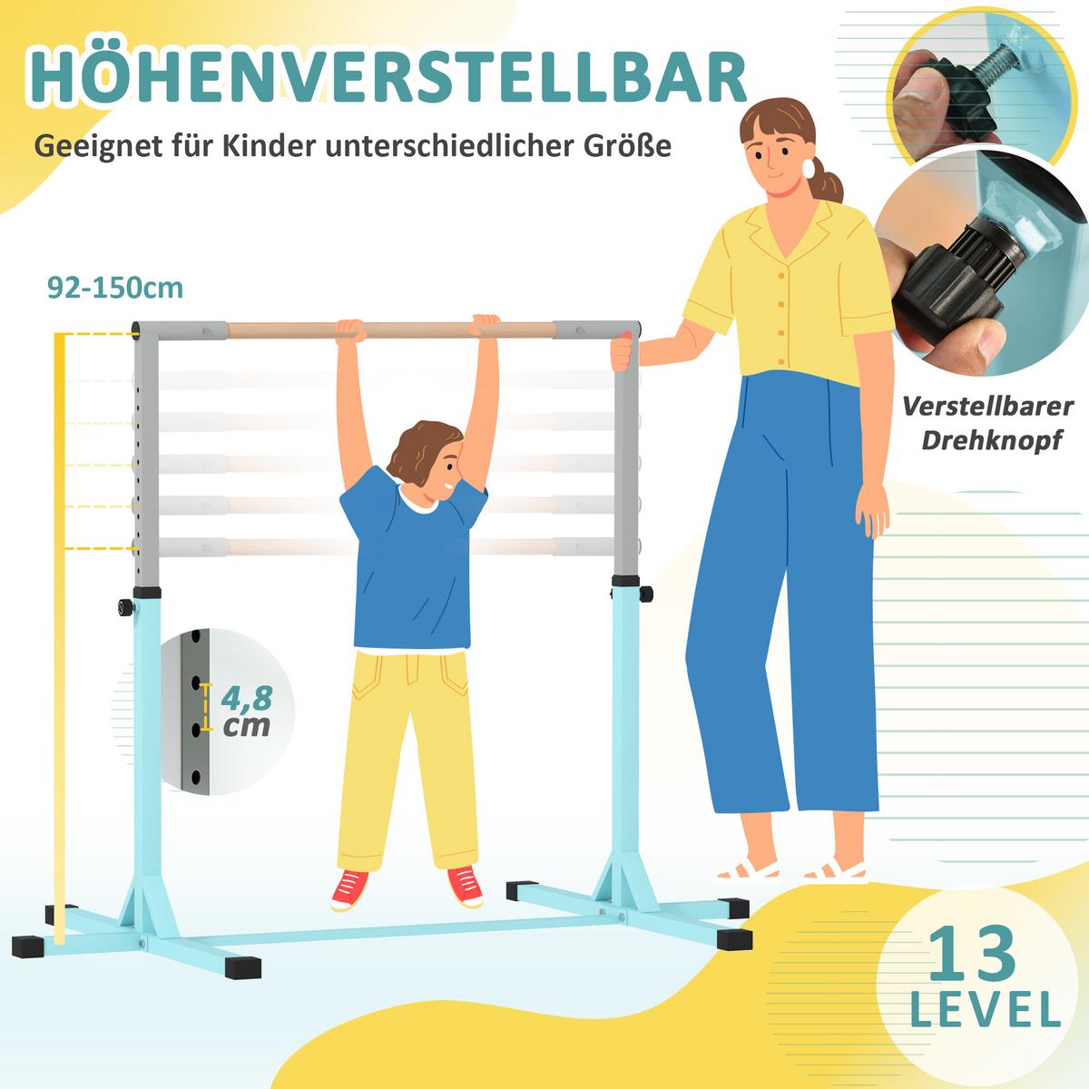 GYMNASTIK-TURNRECK Stahl Buchenholz Hellblau - Hellblau, Metall (121/194cm) - HOMCOM