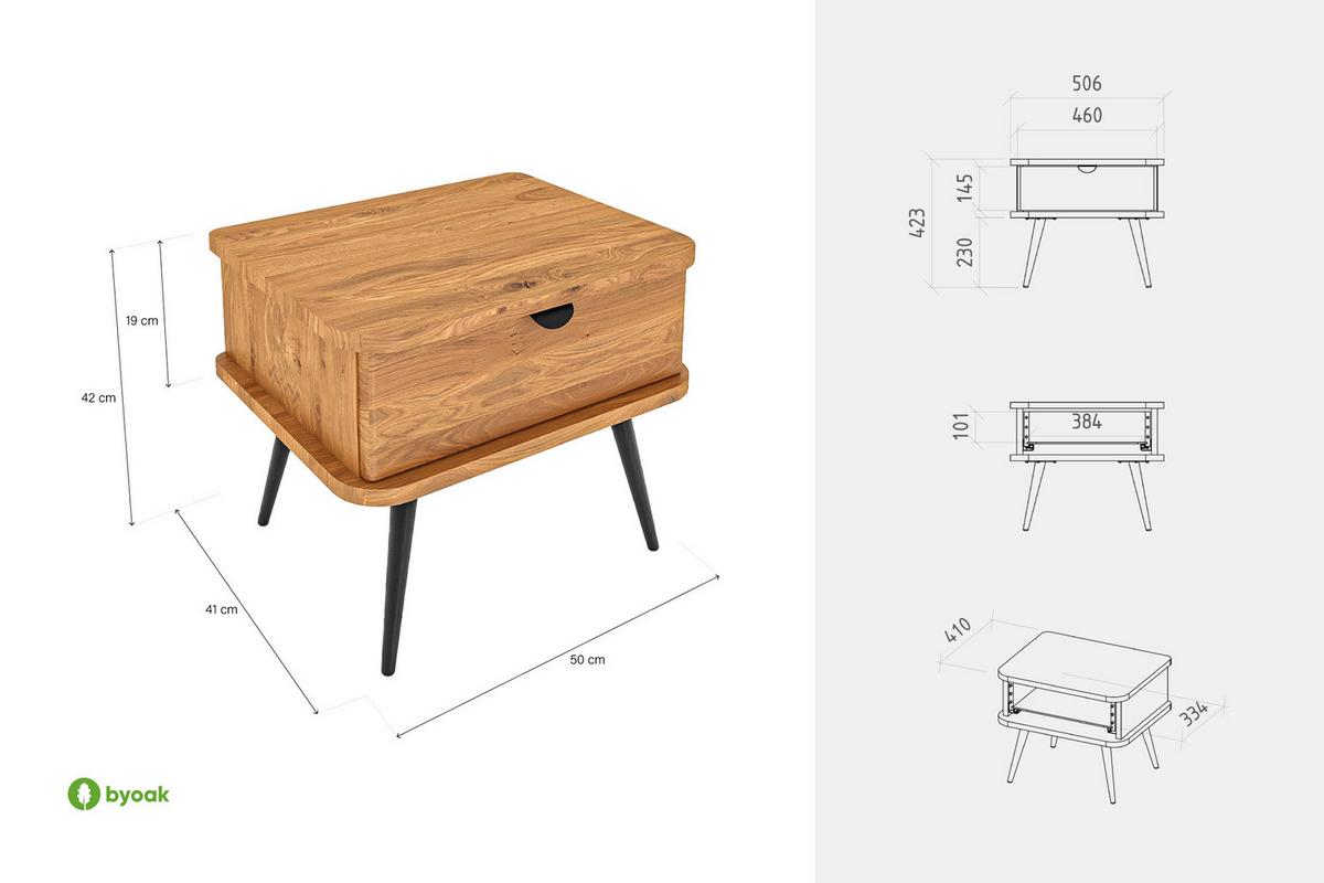 NACHTTICH LINA Wildeiche - Wildeiche, Holz (50/42/41cm) - byoak
