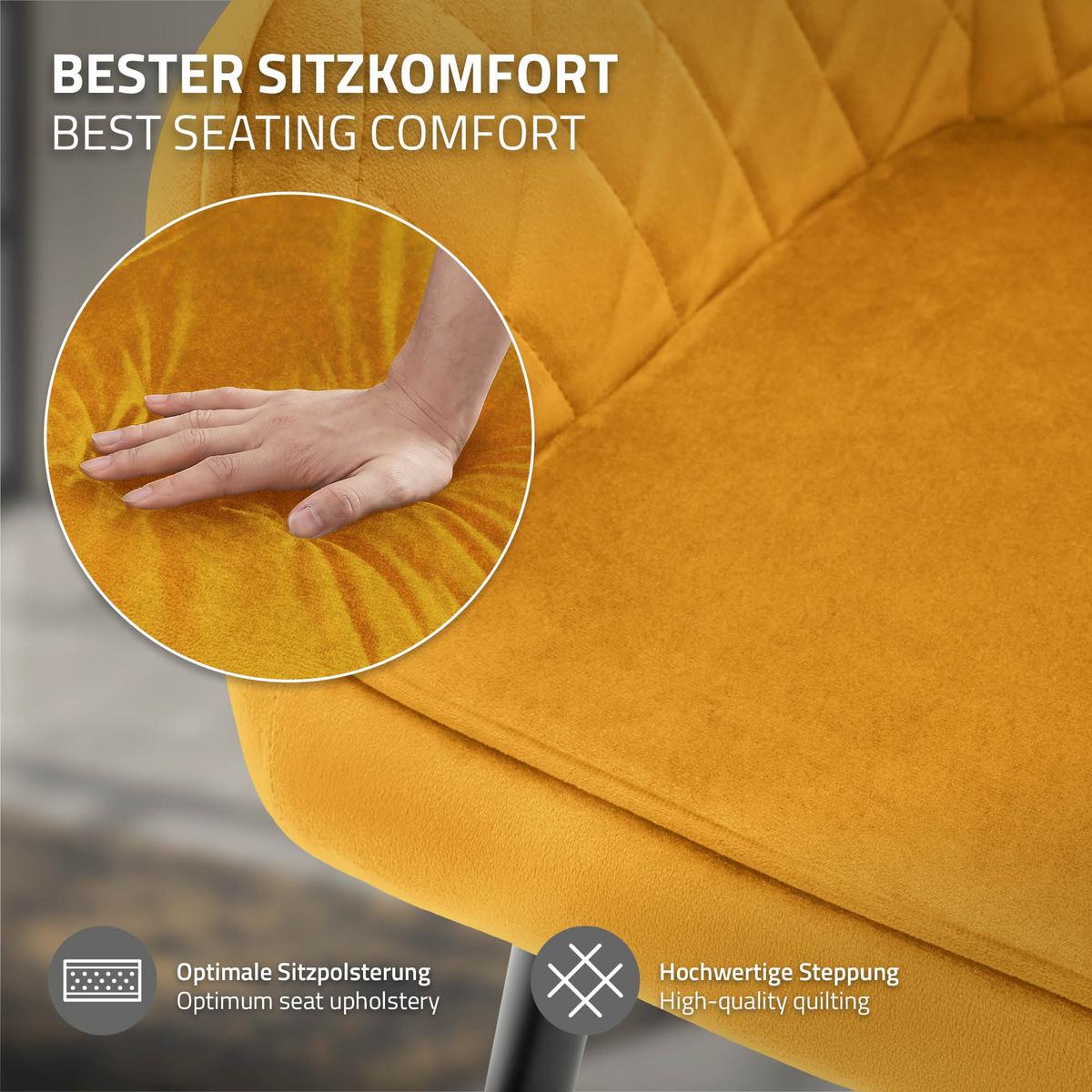 ESSZIMMERSTUHL 4er Set Senfgelb Samt - Gelb/Schwarz, Textil/Metall (63/80/60cm) - ML-DESIGN
