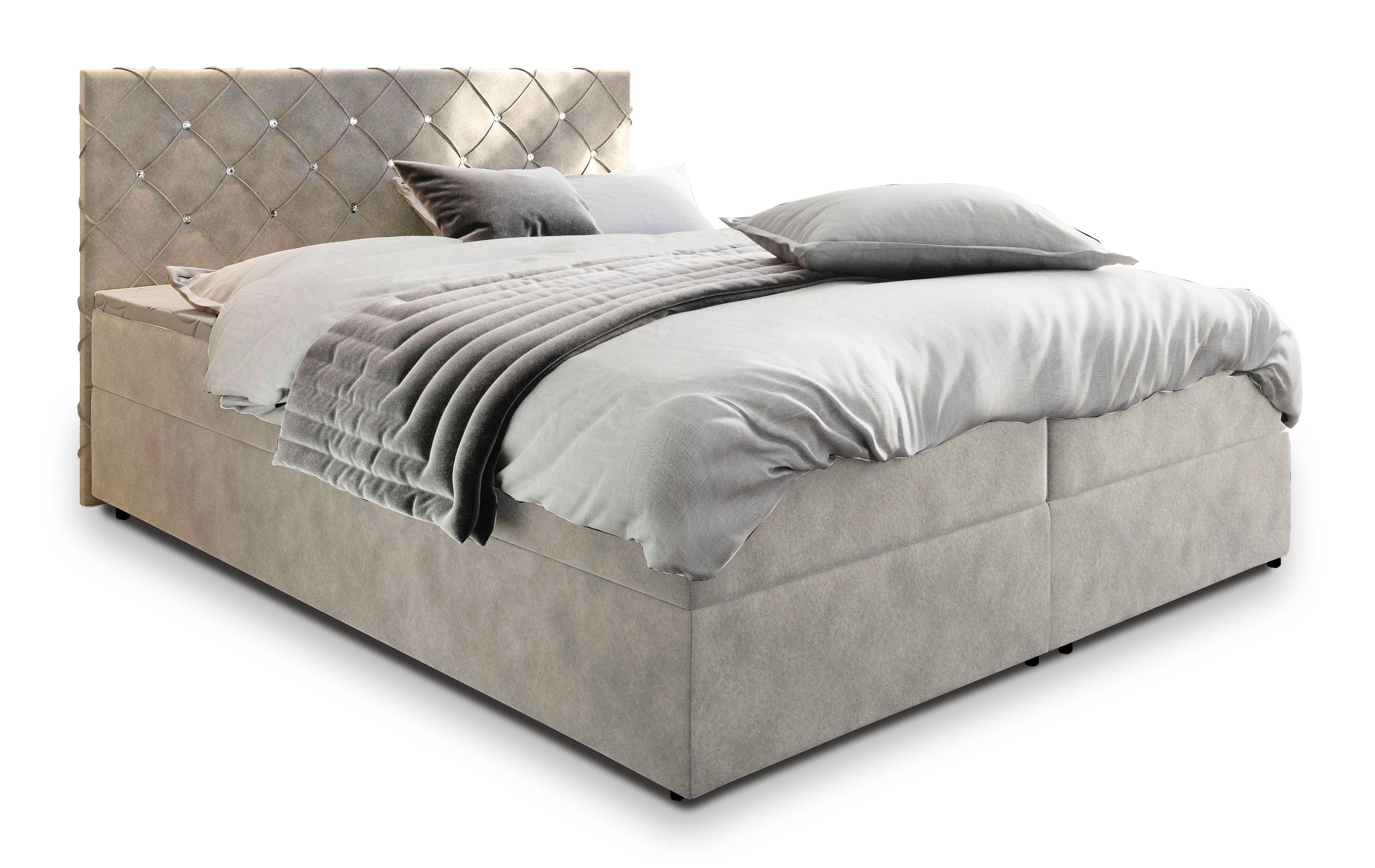 BOXBETT RIVA 140x200 cm mit Matratze und Topper, H2+H3 - Beige - Beige, Holz (140/200cm) - MASSENO