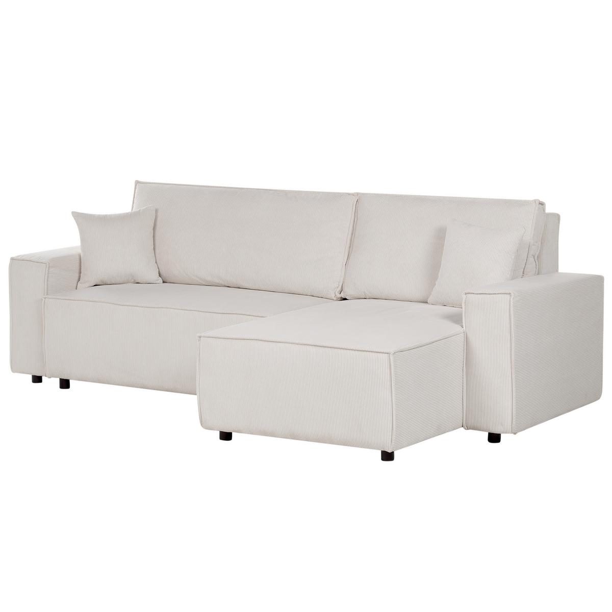 2-SITZER-ECKSOFA Cord cremeweiß rechtsseitig mit Schlaffunktion Abacka - Schwarz/Weiß, Textil (247/147cm) - Beliani
