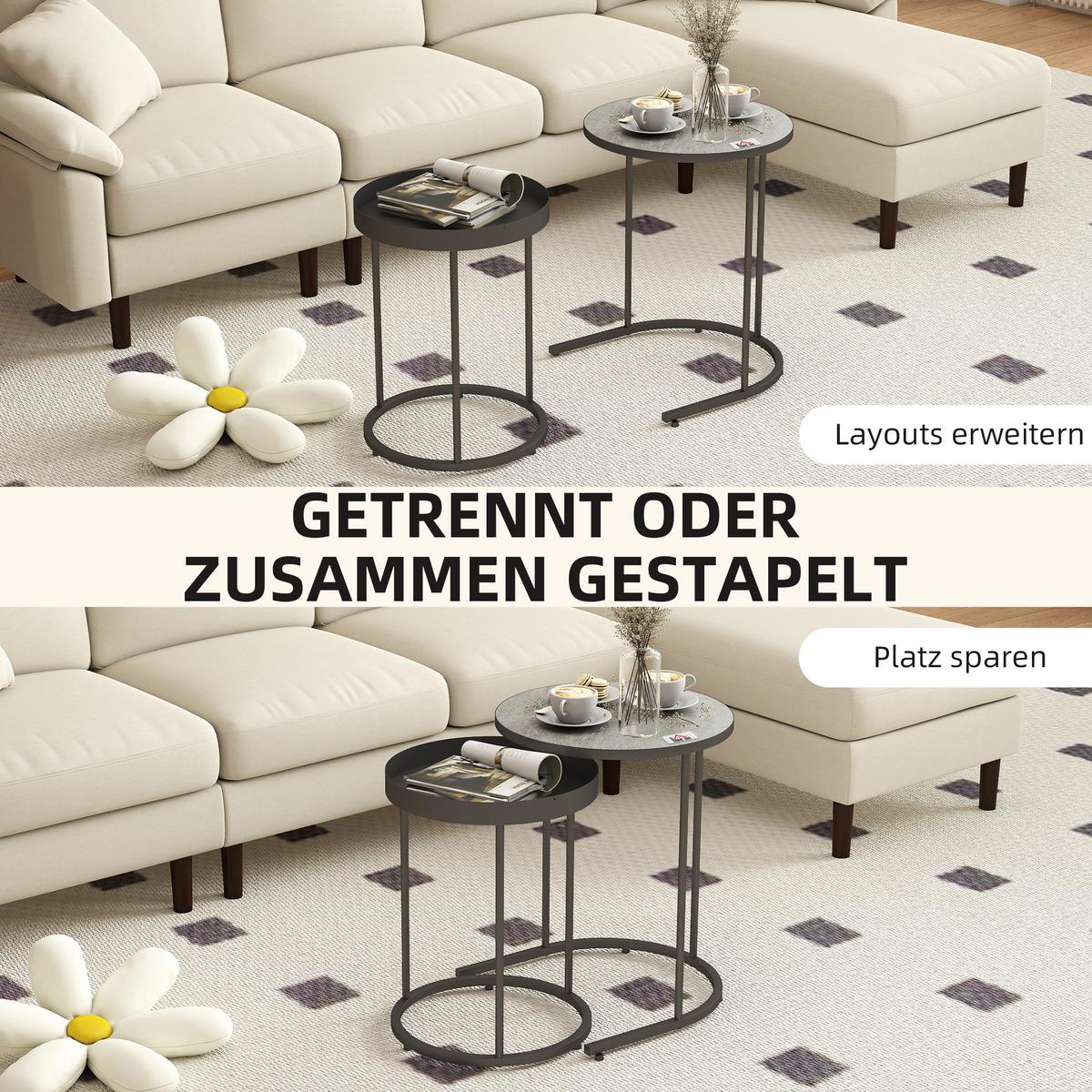 BEISTELLTISCH 2ER-SET Metall MDF Grau - Schwarz/Grau, Metall (42/42/54cm) - HOMCOM
