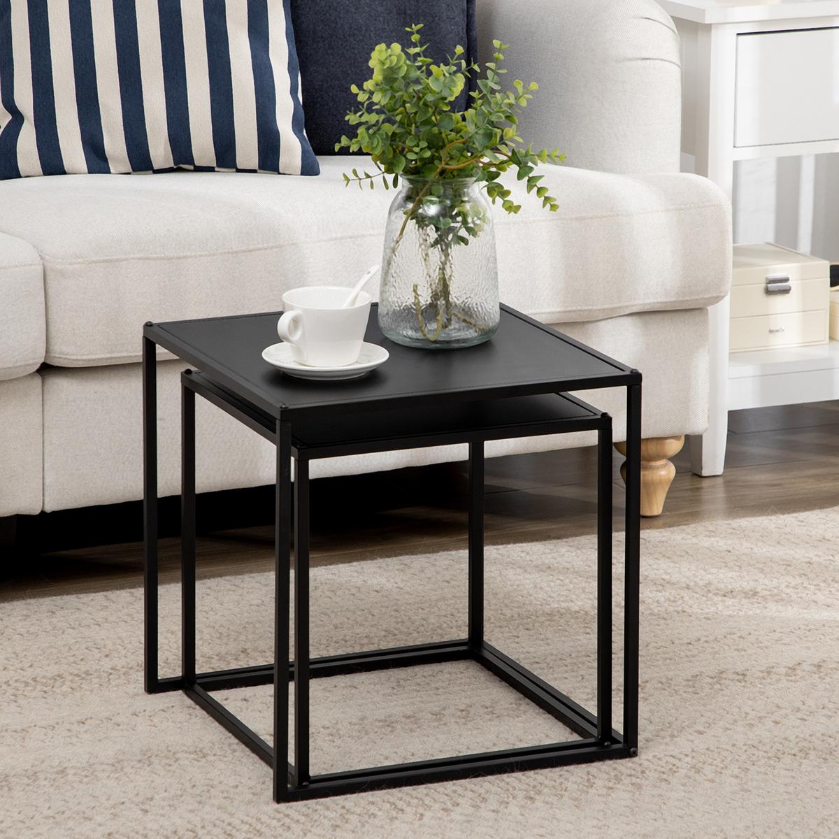 2ER-SET Couchtisch Beistelltisch für Wohnzimmer aus Stahlgestell Schwarz - Schwarz, Metall (40/40/40cm) - HOMCOM