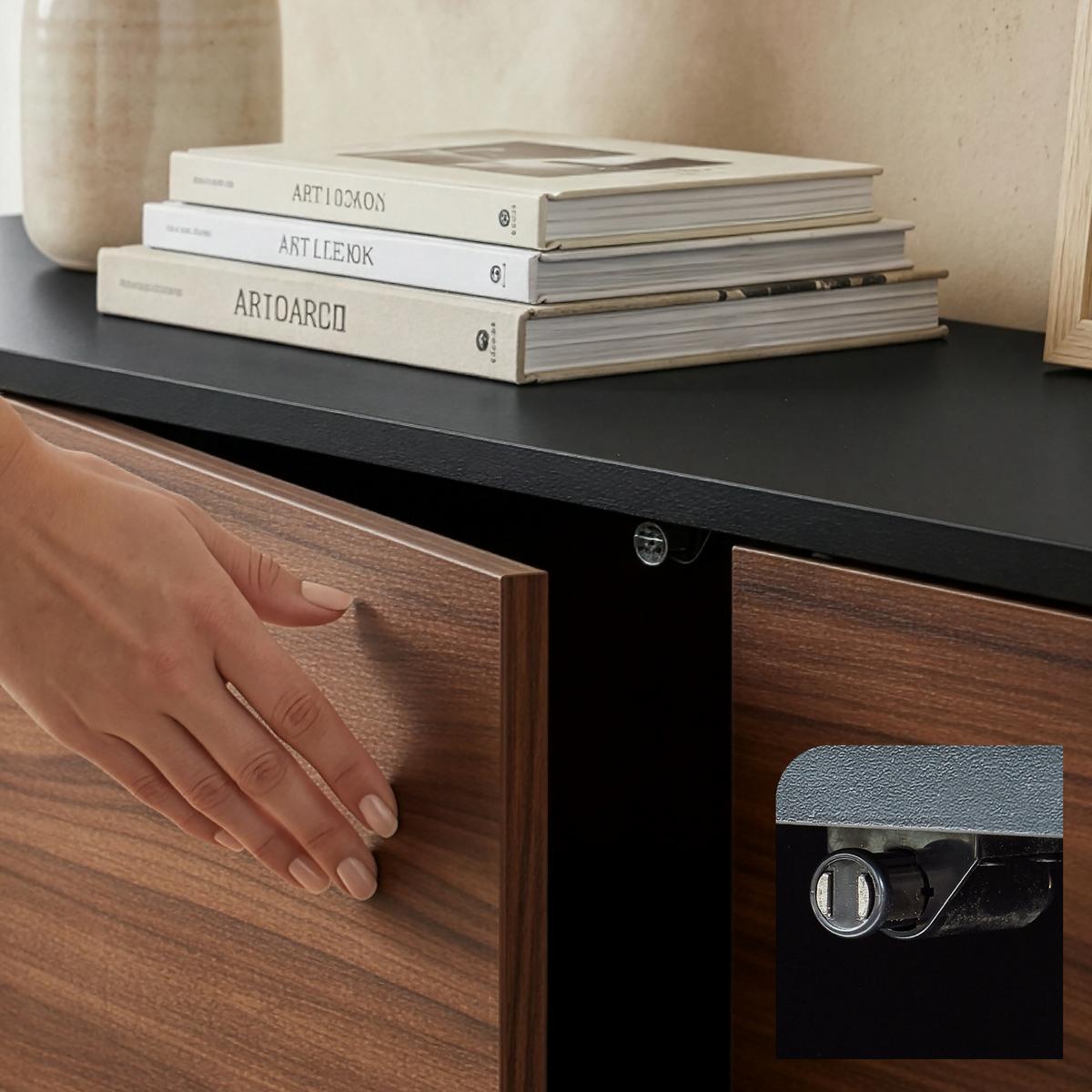 SIDEBOARD Boxholm - Walnussfarben/Schwarz, Holzwerkstoff/Metall (160/56.5/30cm) - [en.casa]
