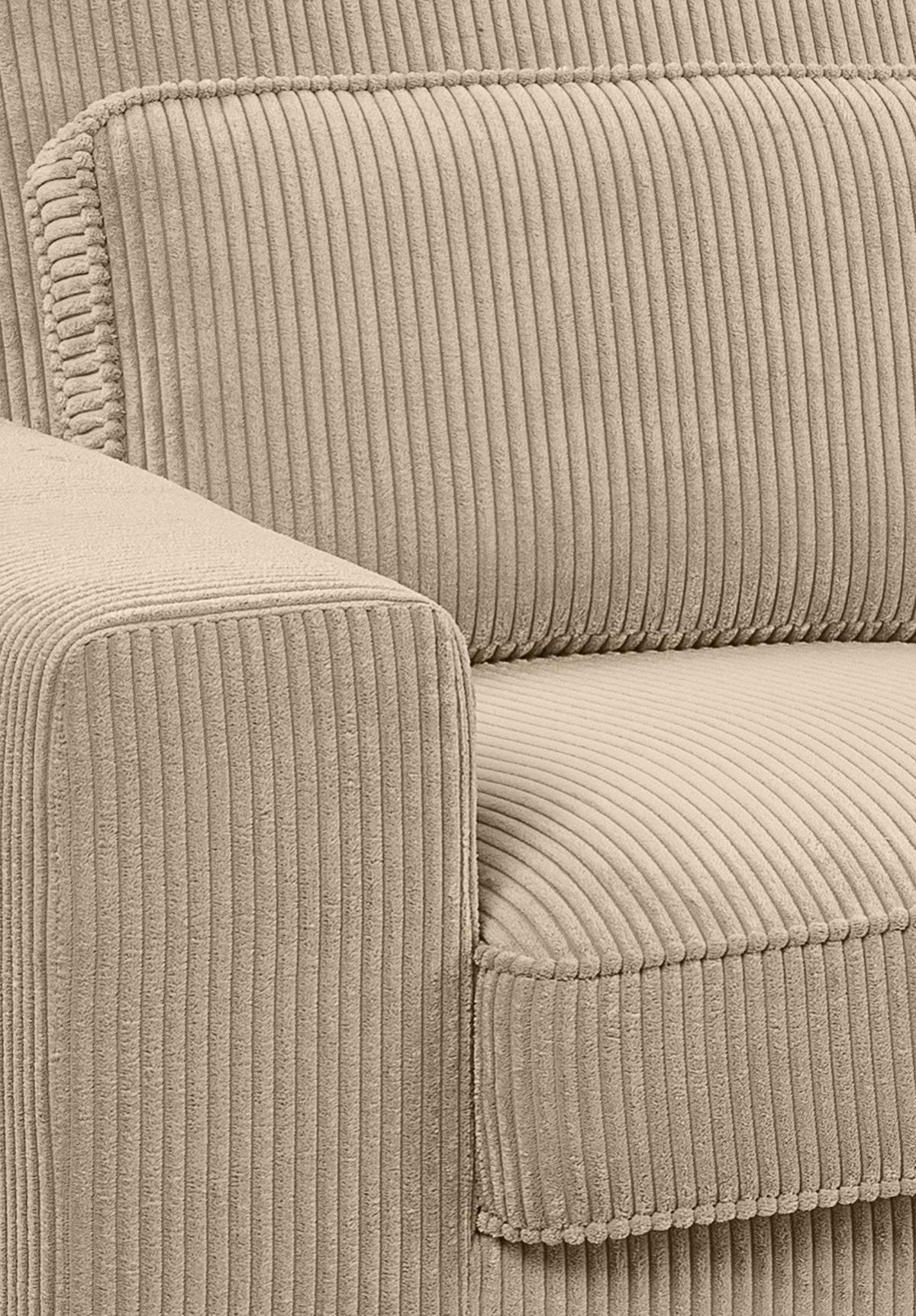 SOFA beige Cord 276 cm, Ecksofa 4-Sitzer, L-Sofa Ottomane rechts - Beige/Schwarz, Holz/Textil (276/183cm) - Inn.Furn