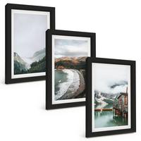 BILDER SET 3er Set - 20x30 cm Schwarzer Rahmen - Berge, Strand, Wolken, Wasser - Schwarz, Kunststoff (20/30cm) - TULUP