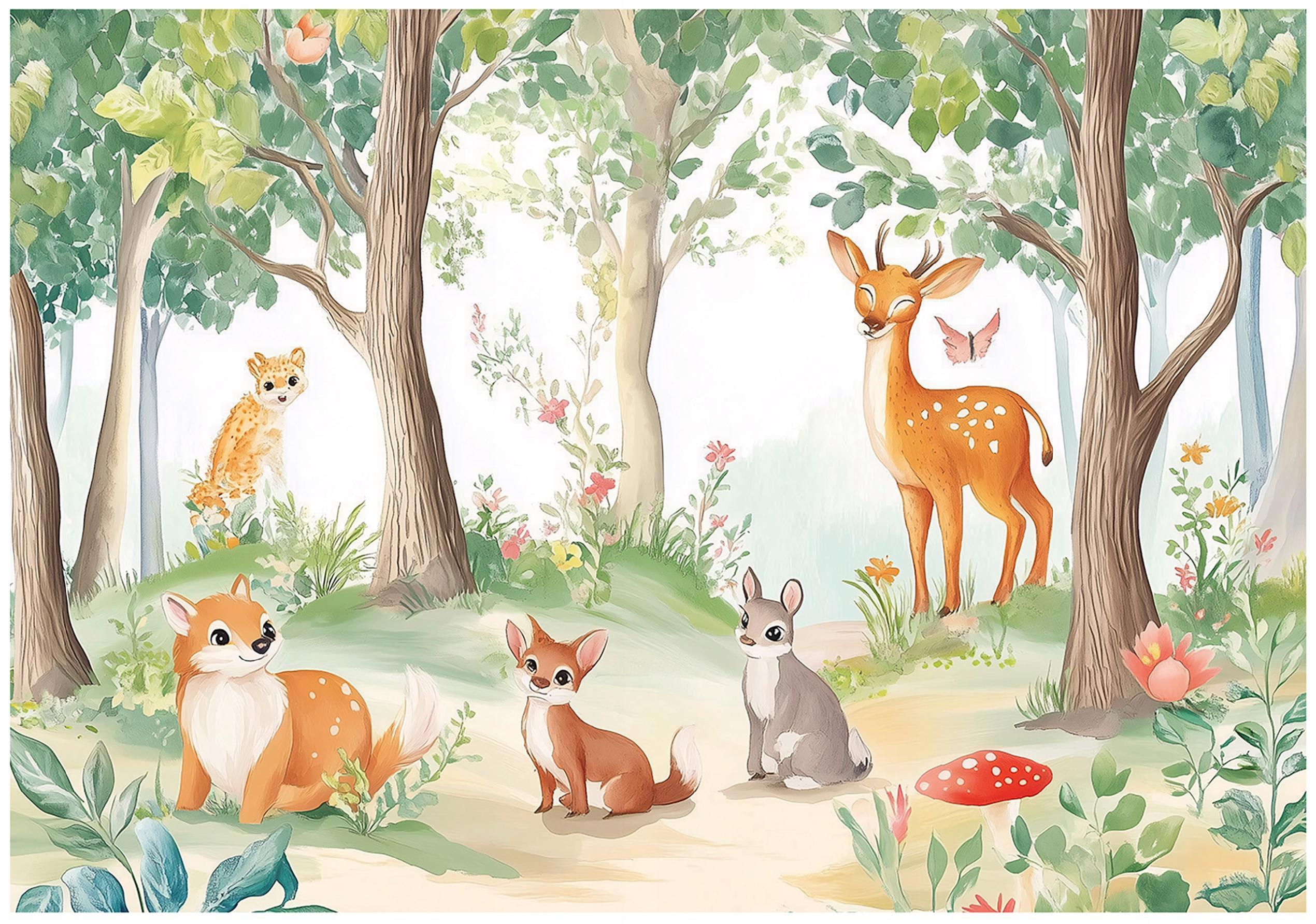 TAPETE Kinderzimmer Wald Tiere Vlies Fototapete 150x105 - Grün, Papier (150/105cm) - Wallarena